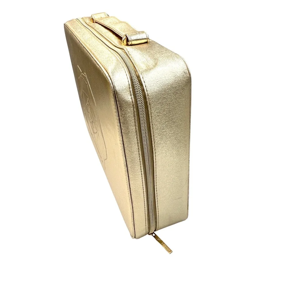Lancome Makeup Train Case Travel Bag Gold Metallic Rose Vanity Decor Large NEW